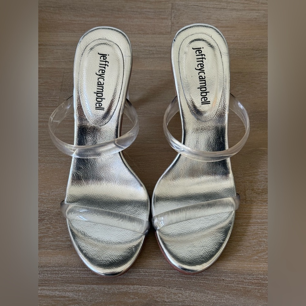 Jeffrey Campbell Silver Heels with Clear Straps